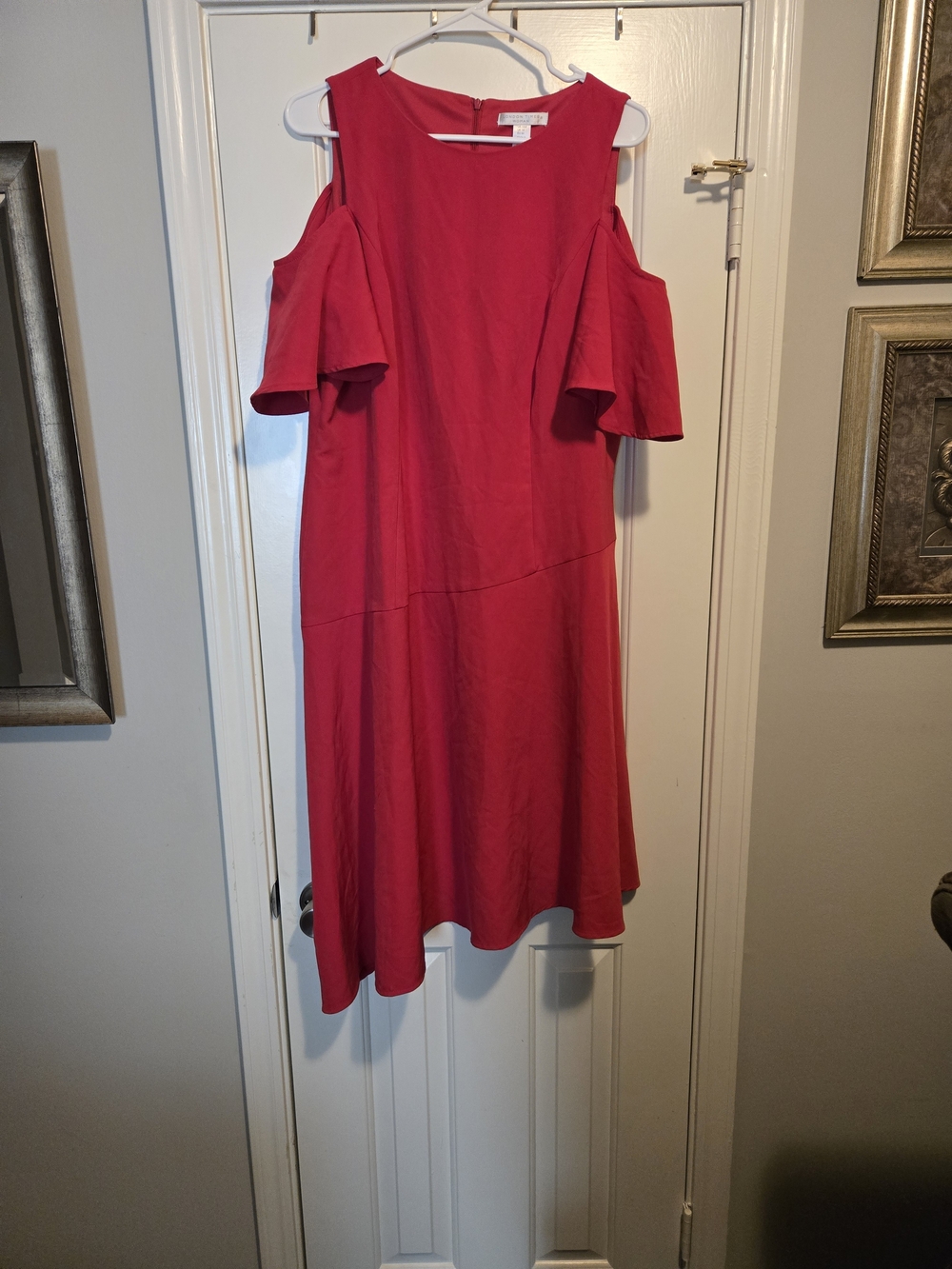 London Times Hot Pink Cold-Shoulder Midi Dress
